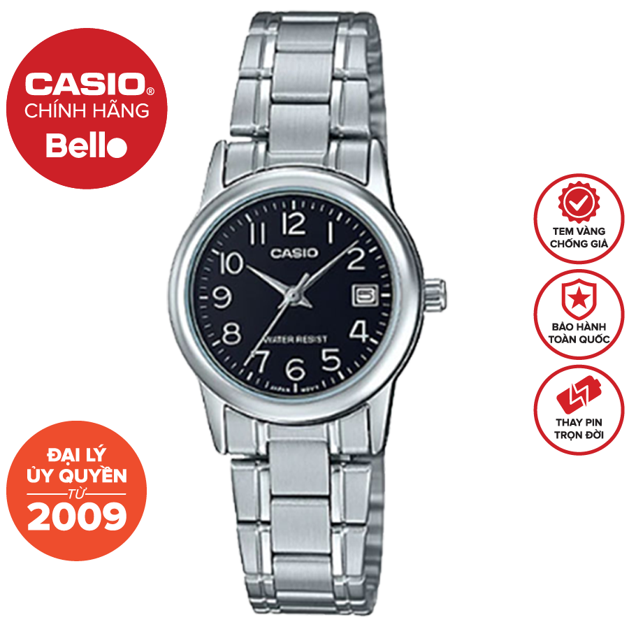 Đồng hồ Nữ dây thép Casio LTP-V002D bảo hành chính hãng 1 năm Pin trọn đời