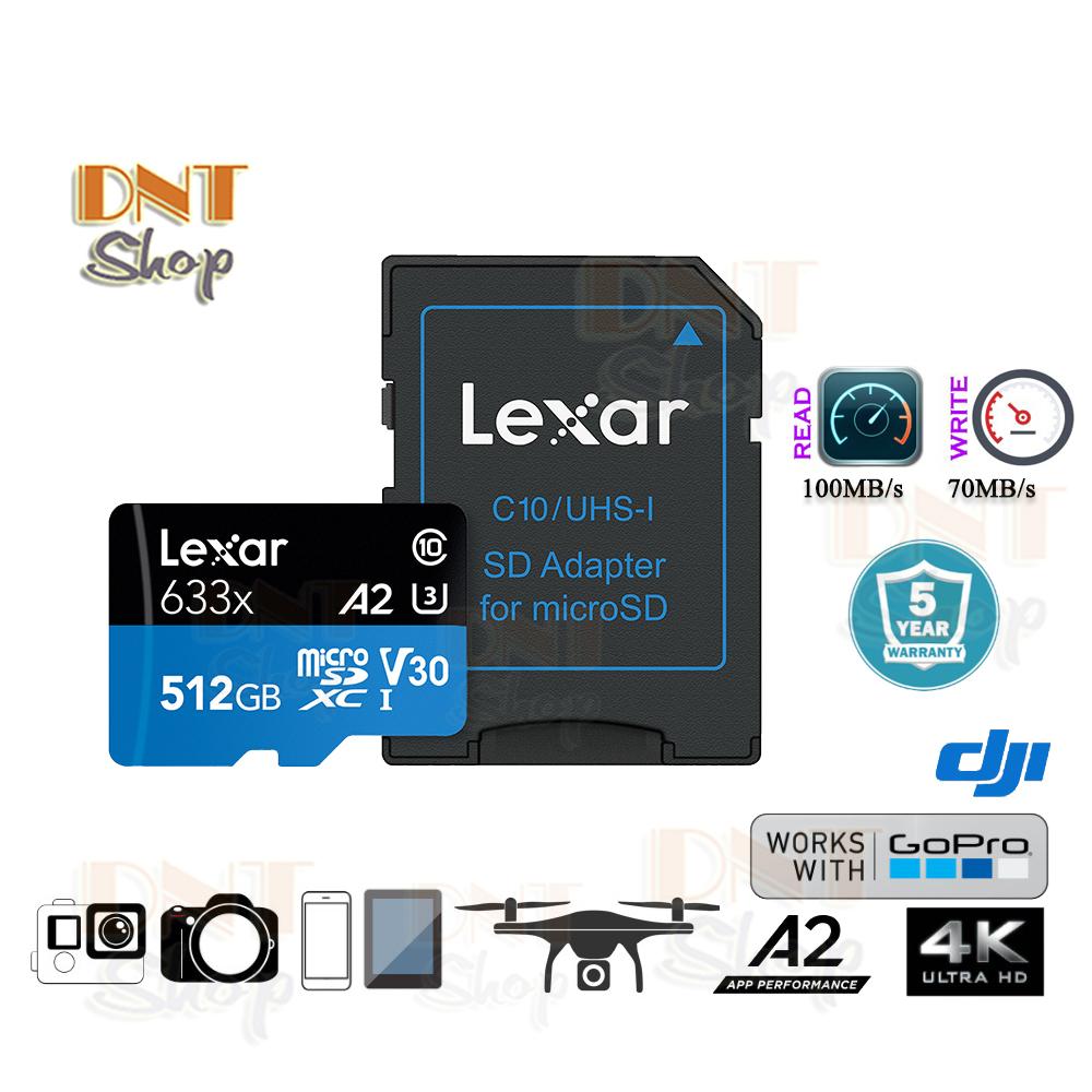 Thẻ nhớ MicroSDXC Lexar 512GB A2 V30 U3 4K 633x 100MB/s - With Adapter