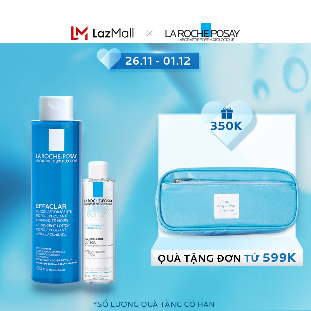 Bộ sản phẩm nước cân bằng giúp se khít lỗ chân lông và làm sạch sâu La Roche-Posay Effaclar Toner...