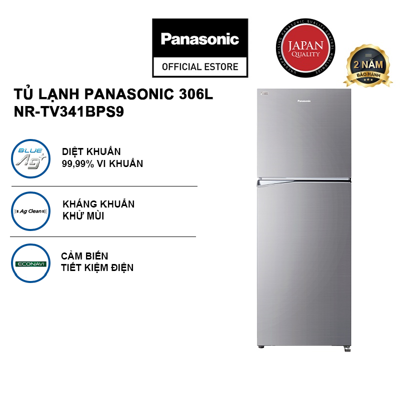 [TẶNG NGAY VOUCHER 1111K] Tủ lạnh Panasonic 2 cánh ngăn đá trên NR-TV341BPS9 - Dung tích 306L - Bảo hành...
