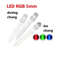 Gói 5 con Led RGB siêu sáng, đục (chống chói) 5mm 4 chân 3 màu đỏ, xanh lá, xanh dương âm chung, dương chung