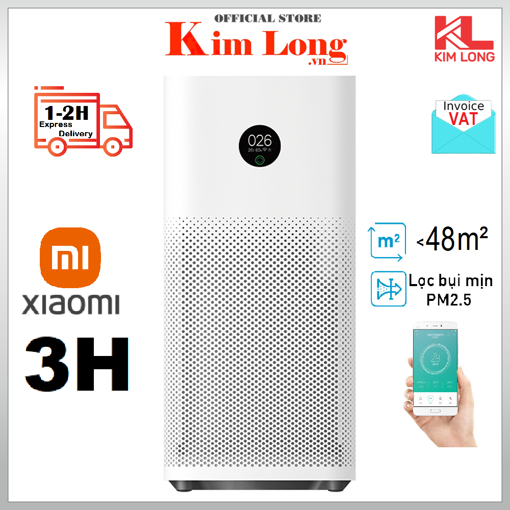 [Trả góp 0%]Máy lọc không khí Xiaomi Mi Air Purifier 3H – Diện tích 48m2, Công suất 38W, 380m3/h, Khử mùi, diệt khuẩn, lọc siêu bụi mịn, Bản quốc tế – Bảo hành Chính hãng