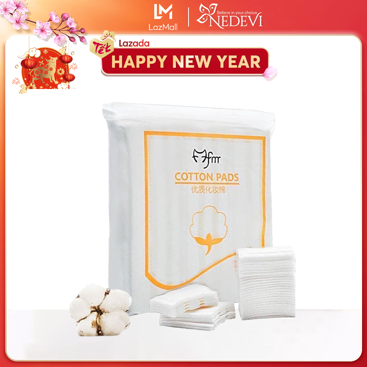 Bông tẩy trang 100% cotton 3 lớp mềm mịn thấm hút cực tốt 222 miếng/bịch COTTON PADS