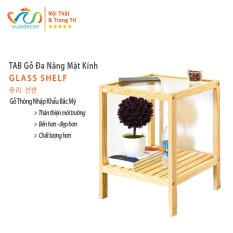 Kệ gỗ đầu giường VUADECOR Glass Shelf kệ gỗ tab mặt kính 2 tầng lắp ghép tiện dụng decor trang trí nhà cửa