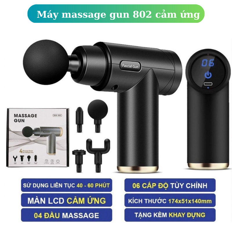 Máy massage Cơ Gun OSK-802 cao cấp 4 đầu 6 chế độ rung sạc type C cao cấp – Sung massage