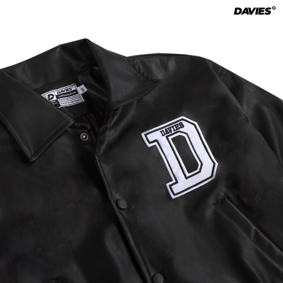Áo khoác da nữ dáng ngắn local brand Davies Leather Cropped Varsity Jacket