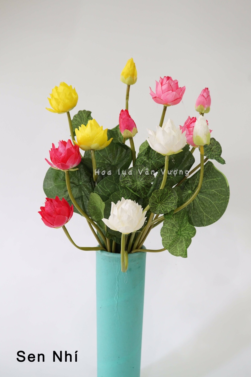 Hoa Sen giả, hoa sen lụa loại Nhỏ dài 43cm - Cành hoa giả - Trang trí lọ, lẵng hoa,...