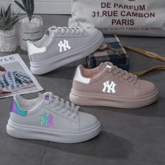 Giày sneaker nữ phản quang chữ N.YY đẹp HAPU (trắng cầu vồng, hồng, kem)