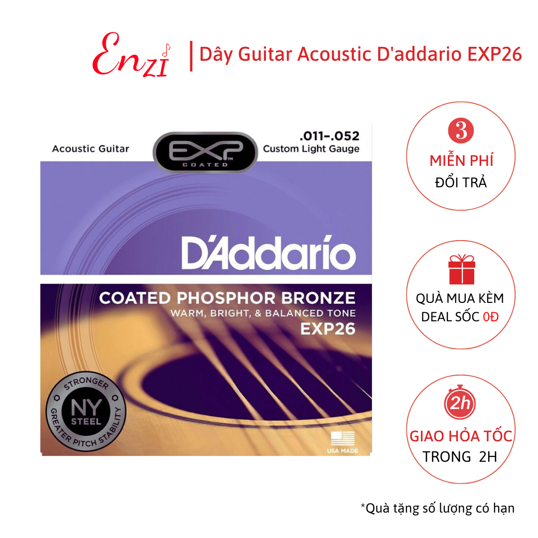 Dây đàn guitar acoustic D’addario EXP26 EZ910 EJ13 EZ900 EZ920 dây guitar sắt chất lượng Enzi