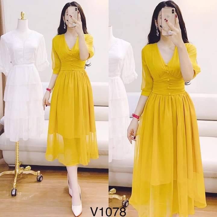 Đầm Váy Nút Bọc Phong Cách Cổ Điển Thời Trang Nữ PANOS