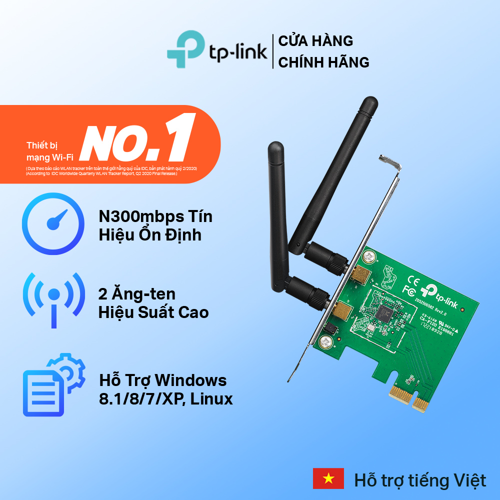 TP-Link PCI Express Card wifi (Thu wifi) Chuẩn N 300Mbps TL-WN881ND - Hãng phân phối chính thức