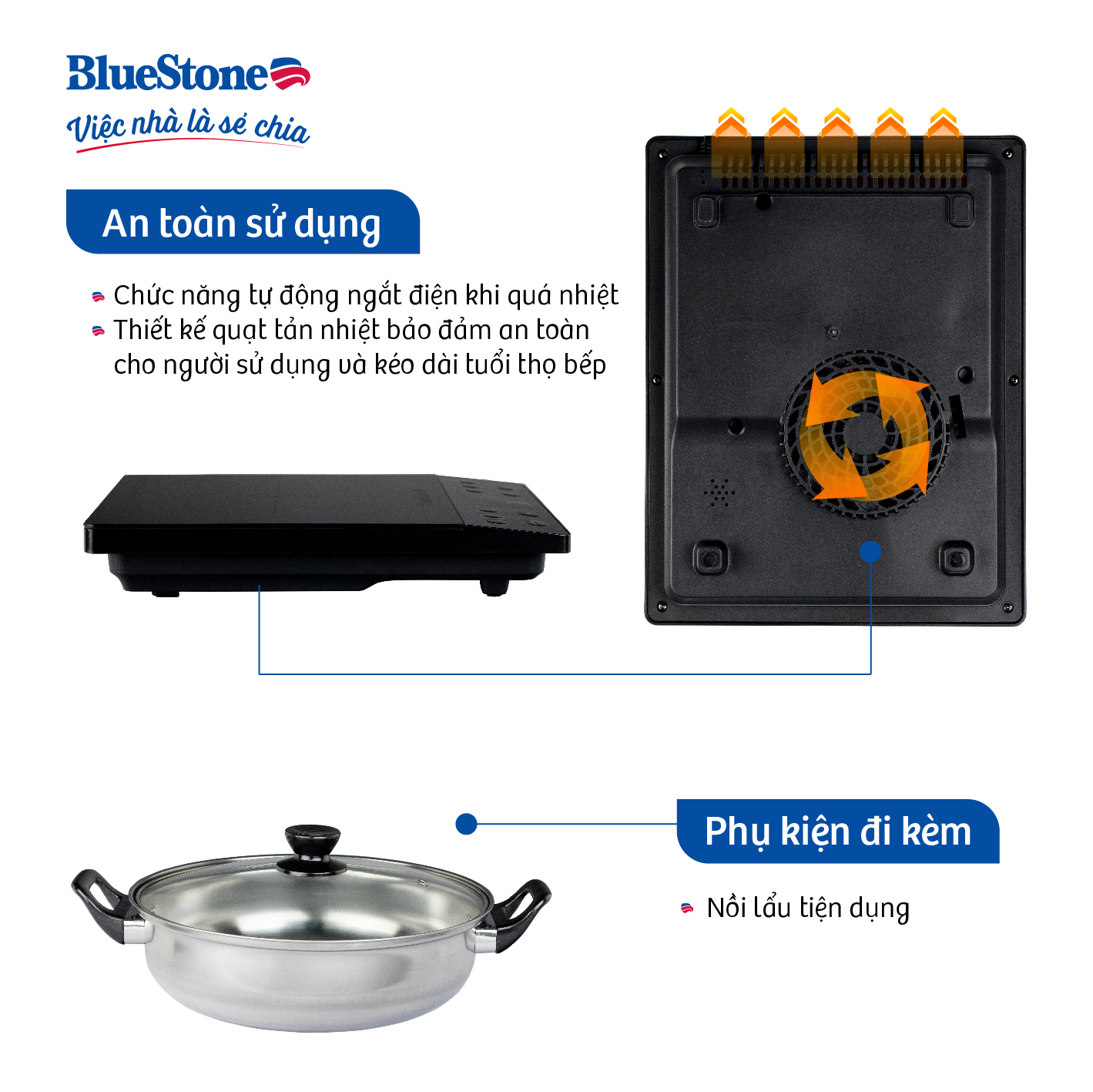 Bếp từ đơn BlueStone ICB-6610 - Công suất 2000W - Tặng kèm nồi - 6 chức năng nấu -Bảo hành...