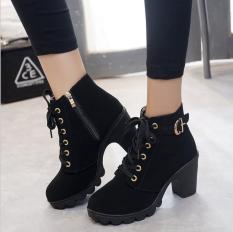 Giày bốt nữ boot nữ 7p cao cổ khóa cài sau-Chuẩn hình