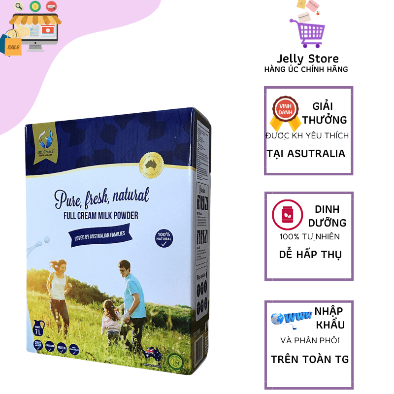 Sữa bột nguyên kem nhập khẩu Úc Ozi Choice hộp 1kg-dòng sữa bột nguyên kem giàu dinh dưỡng cho cả trẻ em và người lớn