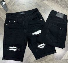 quần bò short jean nam ngắn ngố đen rách vá da đẹp mẫu mới hot,form chuẩn chất jean co giãn tốt giá rẻ