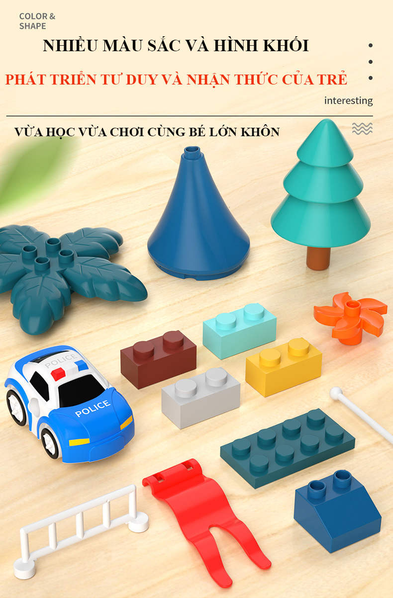Đồ chơi trẻ em lego xếp hình lâu đài kèm đường ray oto. Bộ đồ chơi giúp trẻ phát triển...