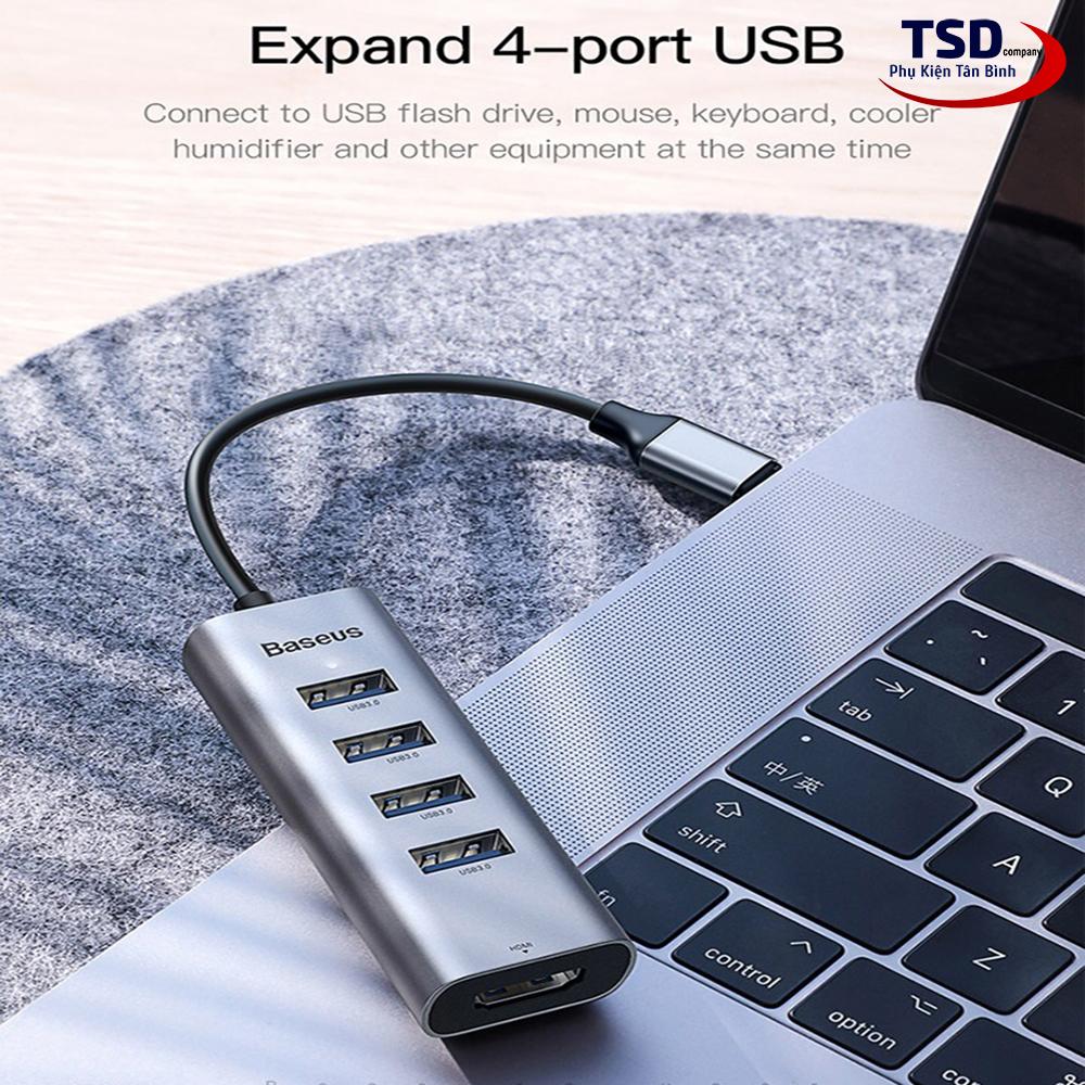 Hub Chuyển Type C to USB 3.0 và HDMI Baseus Enjoy Series (Type C to USB 3.0 x4 Ports +...