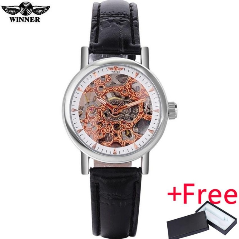 Nơi bán 2016 WINNER watches women lady luxury brand skeleton automatic mechanical wristwatches artificial leather band relogio feminino - intl