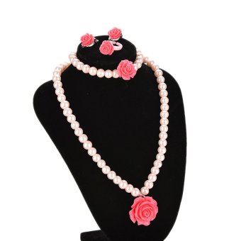 Amango Kids Jewelry Set Necklace Bracelet with Rose Flower Pink BeadsRose Flower  - intl  