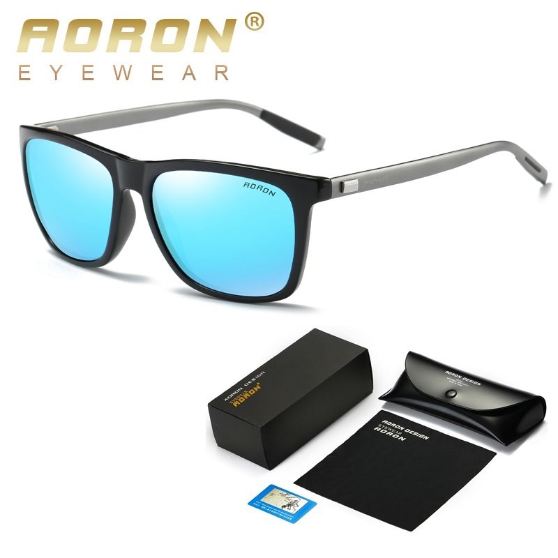AORON Men's Polarized Sunglasses Classic Brand Designer Goggles Defending Coating Lens Women's Fashion Leisure Shades Glasses (Black Blue) - intl