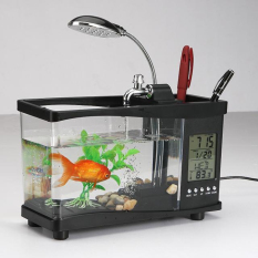 Bể cá mini kiêm đồng hồ để bàn (đen)