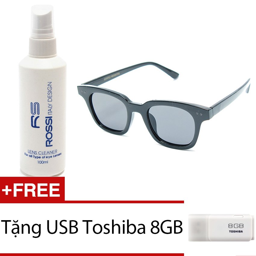 Bộ 1 Kính mát nam nữ và 1 chai nước rửa kinh MKH 008 (Đen) + Tặng 1 USB Toshiba...