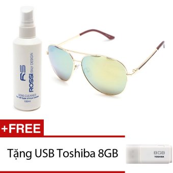 Bộ 1 kính mát nam và 1 chai nước rửa kính MKH 7011 (Vàng) + Tặng 1 USB Toshiba 8GB...