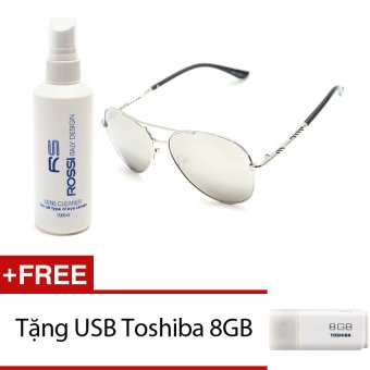 Bộ 1 kính mát nam và 1 chai nước rửa kính MKH 7014 (Trắng tráng gương) + Tặng 1 USB...