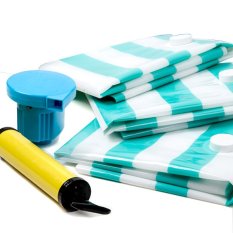 Bộ 5 túi hút chân không size lớn kèm 1 bơm máy + 1 bơm tay (Xanh dương)