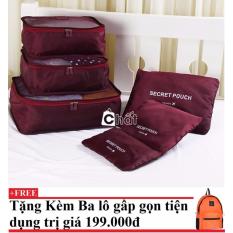 Bộ 6 túi du lịch chống thấm Bags in Bag (rượu vang) + Tặng kèm balo du lịch gấp gọn