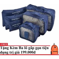 Bộ 6 túi du lịch chống thấm Bags in Bag (xanh dương đậm) + Tặng kèm balo du lịch gấp gọn