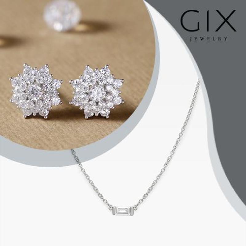 Bộ trang sức nữ/bộ trang sức đẹp nhất/bộ trang sức bạc xi/bộ trang sức đẹp/bộ trang sức thời trang/những bộ trang sức đẹp/nữ trang bộ giá rẻ/Bộ trang sức bạc nữ Dây chuyền đá chữ nhật và bông tai hoa tuyết trang sức đẹp Gix