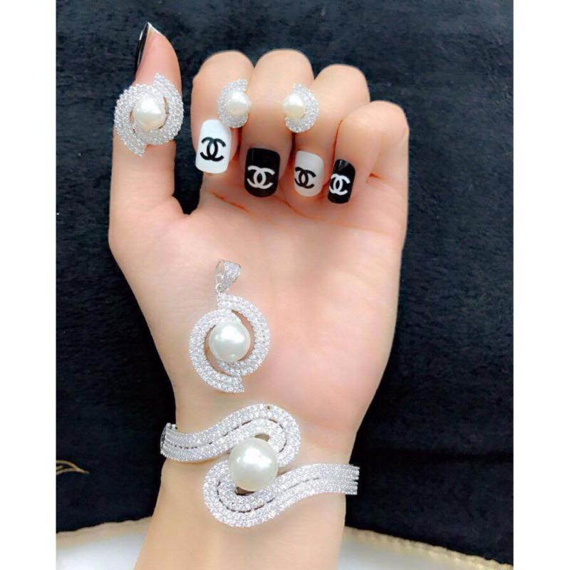 Bộ Trang Sức Xi Bạch Kim Ngọc Trai Bắc Cầu Gadoshop