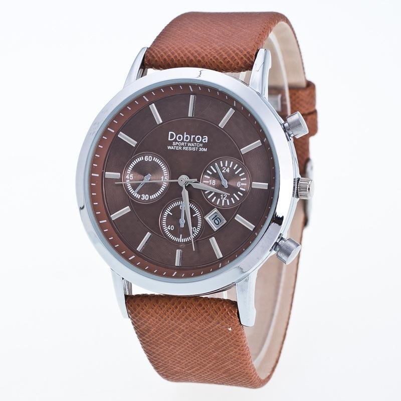 Bounabay Brand Men's Casual False 3 Eyes Decorative Dial Calendar Display PU Leather Strap Quartz Wrist Watch - intl