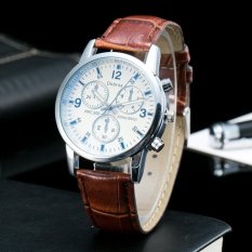 Bounabay Brand Men’s Casual False 3 Eyes Decorative Dial Leather Strap Wrist Watch – intl