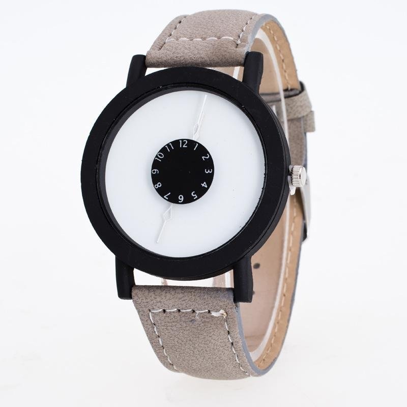 Bounabay Brand Men's Classic Black Bezel Simple Dial Imitation Leather Strap Quartz Wrist Watch - intl