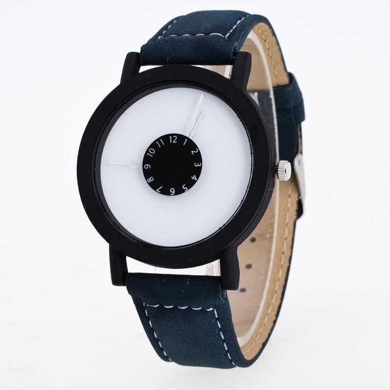 Bounabay Brand Men's Classic Black Bezel Simple Dial Imitation Leather Strap Quartz Wrist Watch - intl