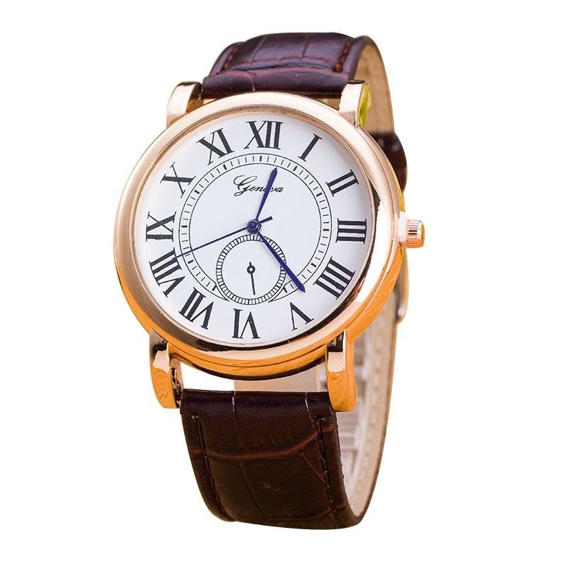 Bounabay Brand Men's Classic Roman Numbers Dial Blue Tie Pin Soft Leather Strap Quartz Wrist Watch - intl