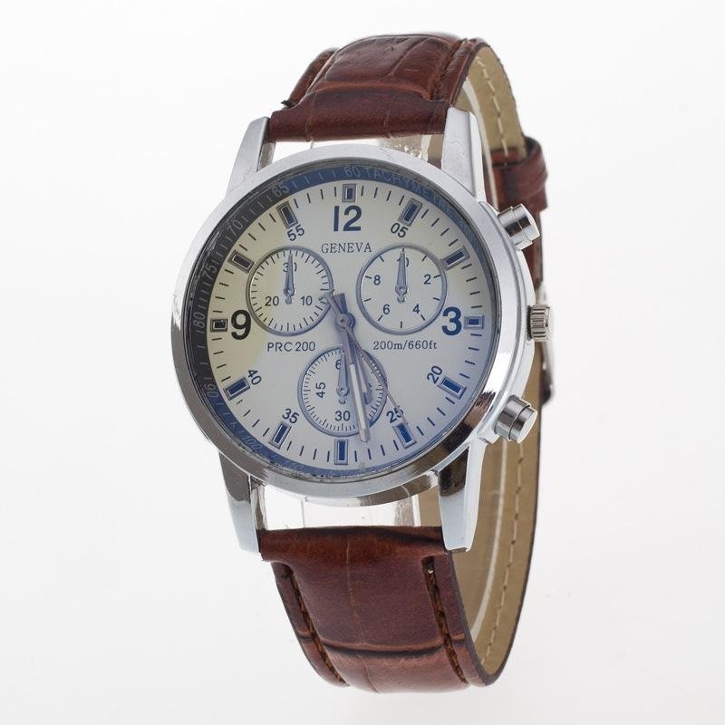 Bounabay Brand Men's False 3 Eyes Decorative Dial Soft Leather Strap Quartz Wrist Watch - intl