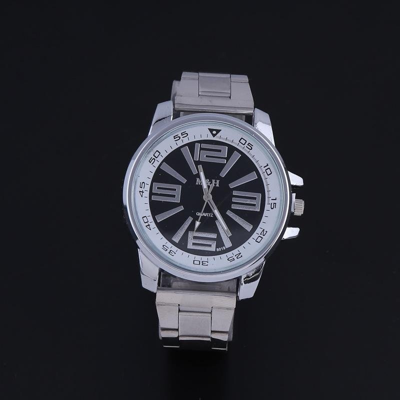Bounabay Brand Men's Fashion 4 Digit Nail Shape Scale Alloy White Strap Quartz Wrist Watch - intl