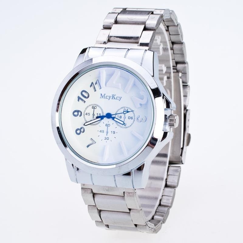 Bounabay Brand Men's Fashion Bright Blue 3D Digit Dial Alloy White Strap Quartz Wrist Watch - intl