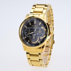 Giá Sốc Bounabay Brand Men’s Originality Imitation Mechanical Gear Dial False 3 Eyes Gold Strap Quartz Wrist Watch – intl  