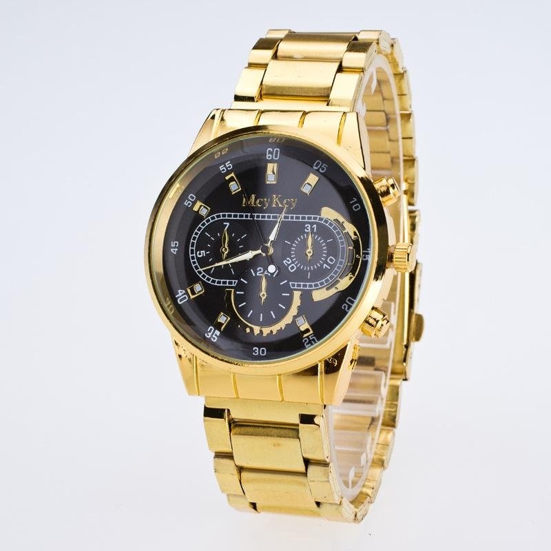 Bounabay Brand Men's Originality Imitation Mechanical Gear Dial False 3 Eyes Gold Strap Quartz Wrist Watch - intl