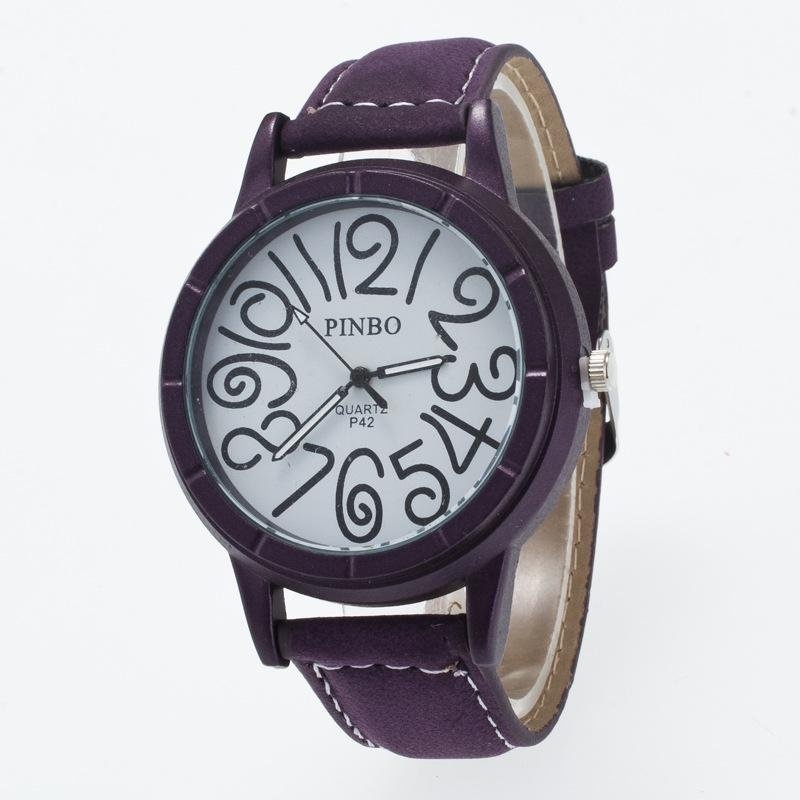 Bounabay Brand Men's Round Case 12 Digit Dial Leather Strap Quartz Wrist Watch - intl