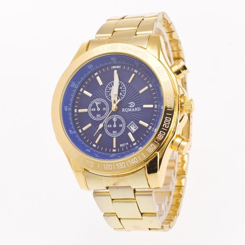 Bounabay Brand Men's Shiny Golden Appearance Style False 3 Eyes Decorative Dial Calendar Display Quartz Wrist Watch - intl