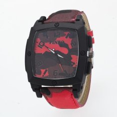 Bounabay Brand Men’s Square Bezel Digital Needle Shape Scale Scale Camouflage Leather Strap Wrist Watch – intl