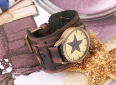 Bounabay Men Punk Style Retro Classical Srar Shape Dial Alloy Case Handmade Leather Bracelet Watch – intl