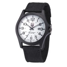 Bounabay Outdoor Mens Unique Design Canvas Band Calendar Casual Quartz Watch Stainless Steel Case – intl