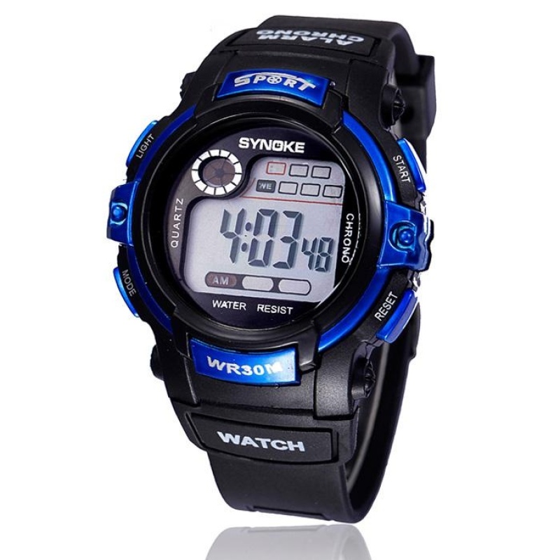 Boy Digital LED Quartz Alarm Date Sports Waterproof Wrist Watch Blue - intl bán chạy