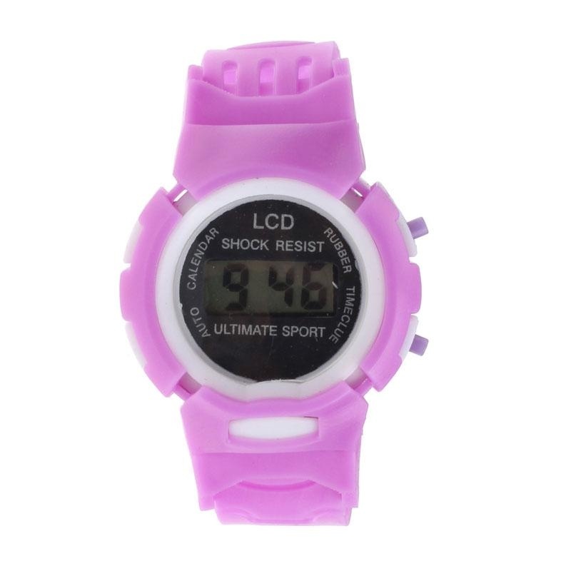 Nơi bán Boys Girls Student Time Sport Electronic Digital LCD Wrist Watch Purple - intl